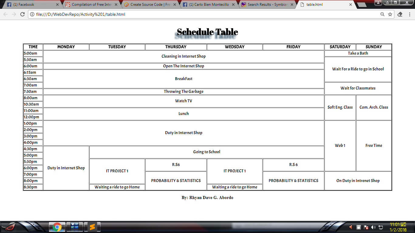 Schedule Table SourceCodester